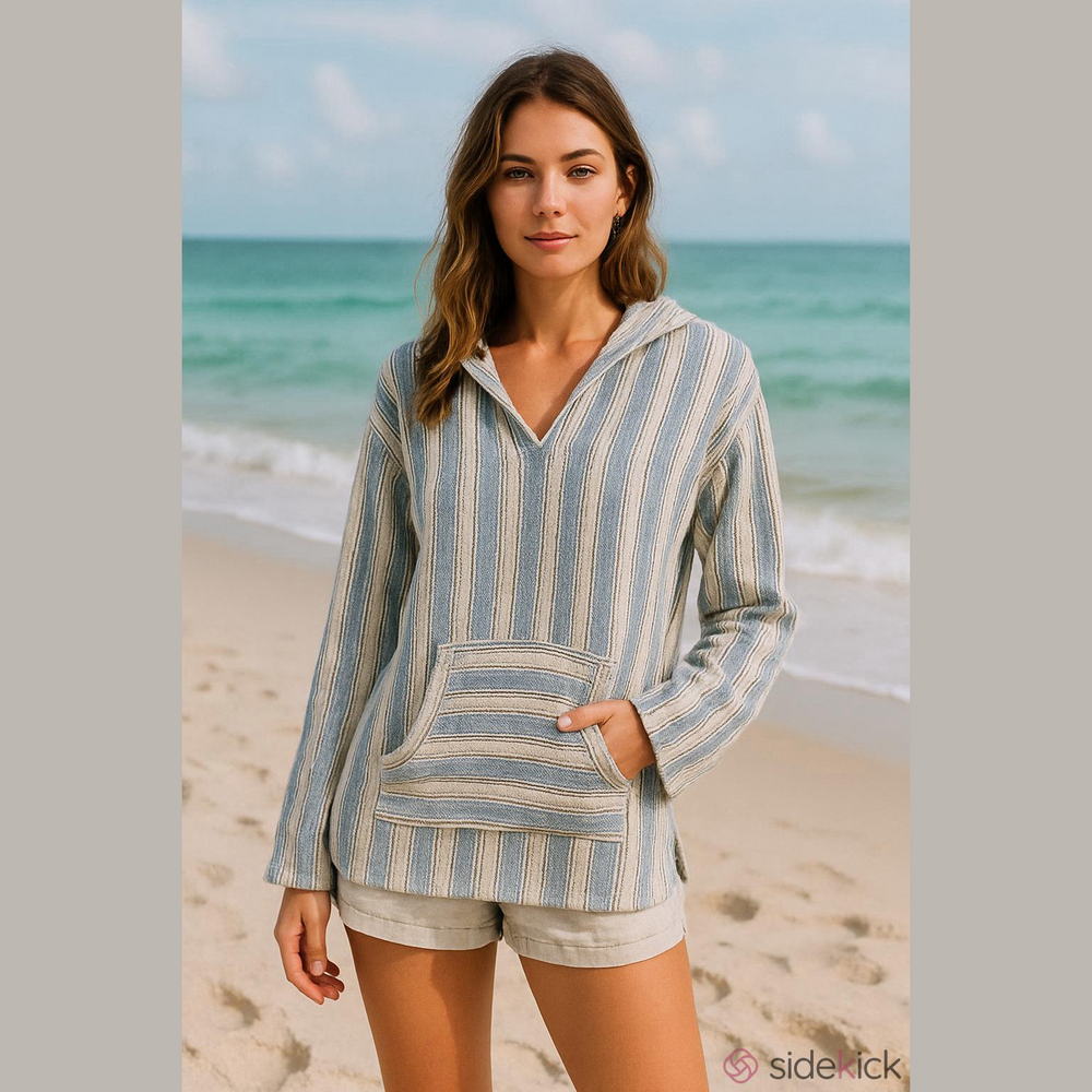 Beach By Exist Blue and White Striped Pullover - Picture 1 of 10